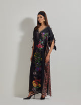 Black with Multicolor Botanical Kaftan Dress