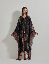 Black Botanical Kaftan Dress