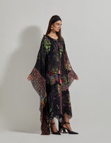 Black Botanical Kaftan Dress