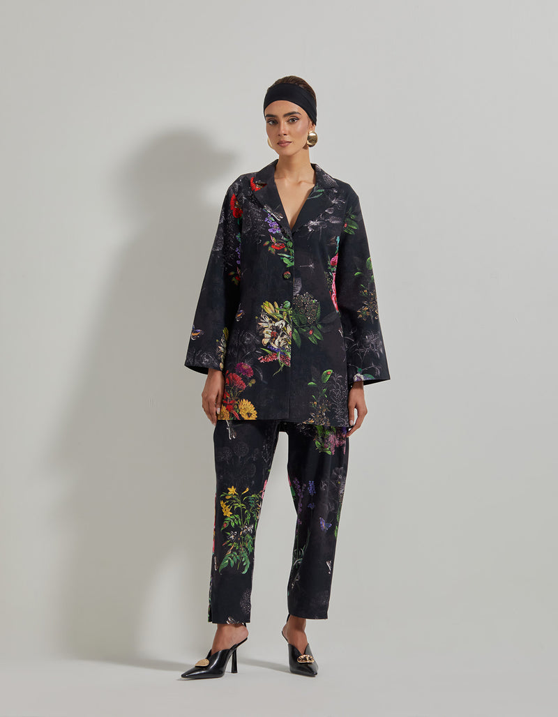 Black Botanical Linen Co-ord