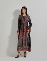 Black with Multicolor Botanical Dress