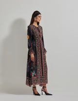 Black with Multicolor Botanical Dress