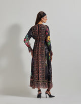 Black with Multicolor Botanical Dress