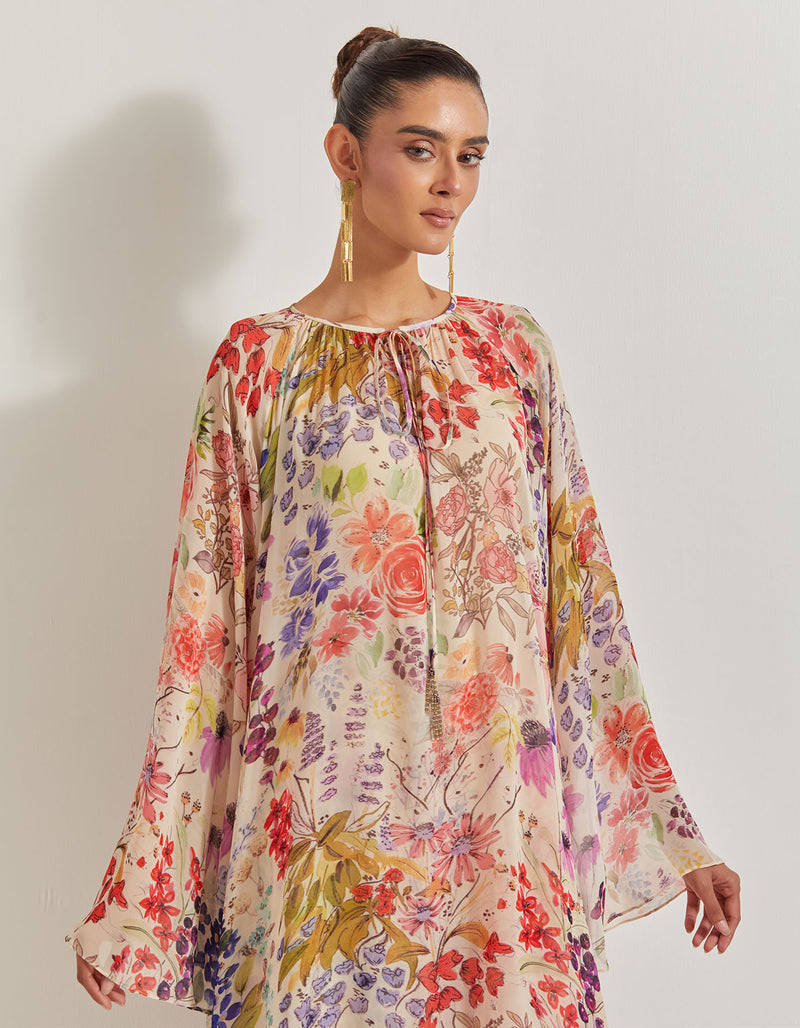 Blooming Burst Georgette Tunic With Sharara Pants