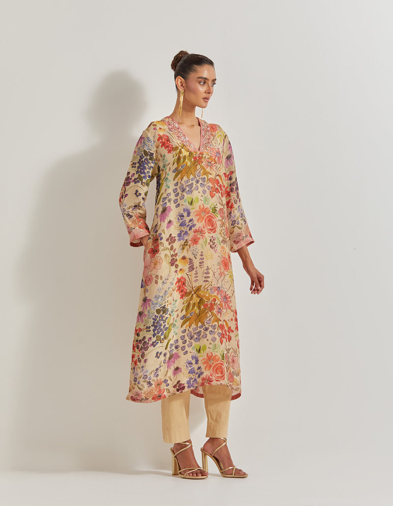 Blooming Burst Tissue Chanderi Kurta Set