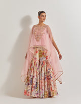 Blooming Burst Pleated Chanderi Silk Sharara Paired With Organza Silk Hand Embllished Cape