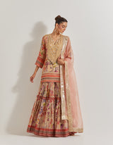 Blooming Burst Tissue Chanderi Sharara Set With Hand Embellished Neckline
