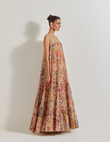 Blooming Burst Tissue Chanderi Tiered Hand Embellished Dress