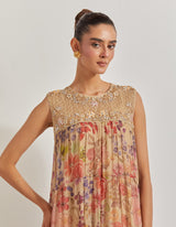 Blooming Burst Tissue Chanderi Tiered Hand Embellished Dress