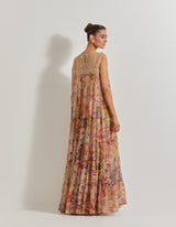 Blooming Burst Tissue Chanderi Tiered Hand Embellished Dress