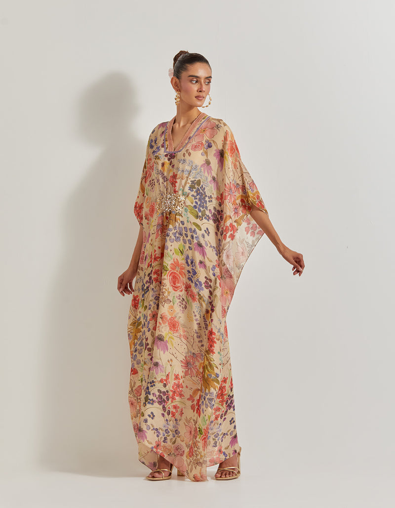 Beige Blooming Burst Kaftan