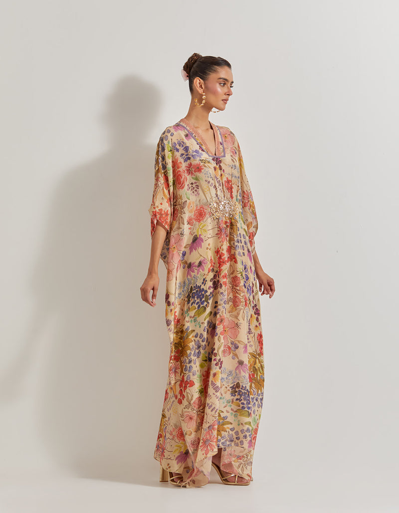 Beige Blooming Burst Kaftan