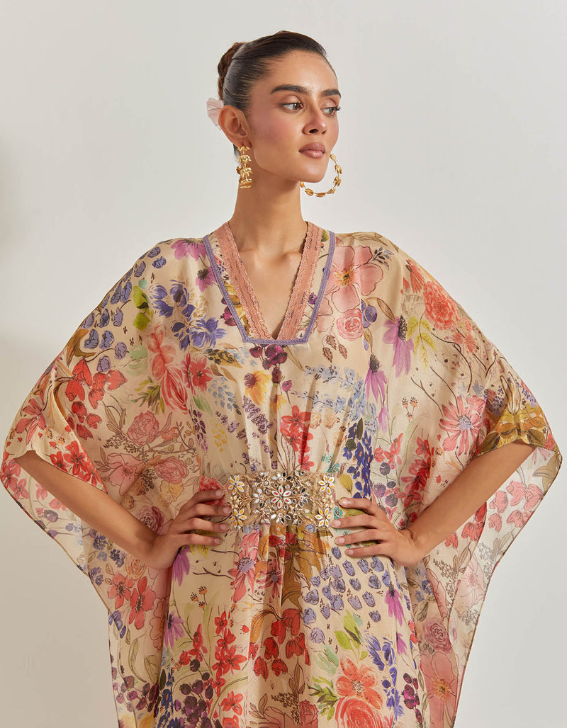 Beige Blooming Burst Kaftan