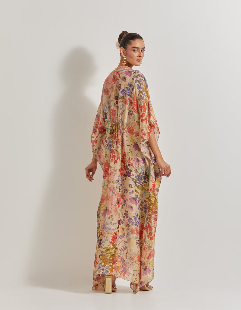 Beige Blooming Burst Kaftan
