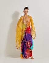 Creeper Drape Dress Paired With Organza Hand Embellished High Low Cape