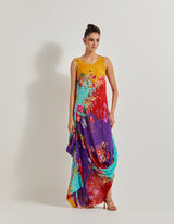 Creeper Drape Dress Paired With Organza Hand Embellished High Low Cape