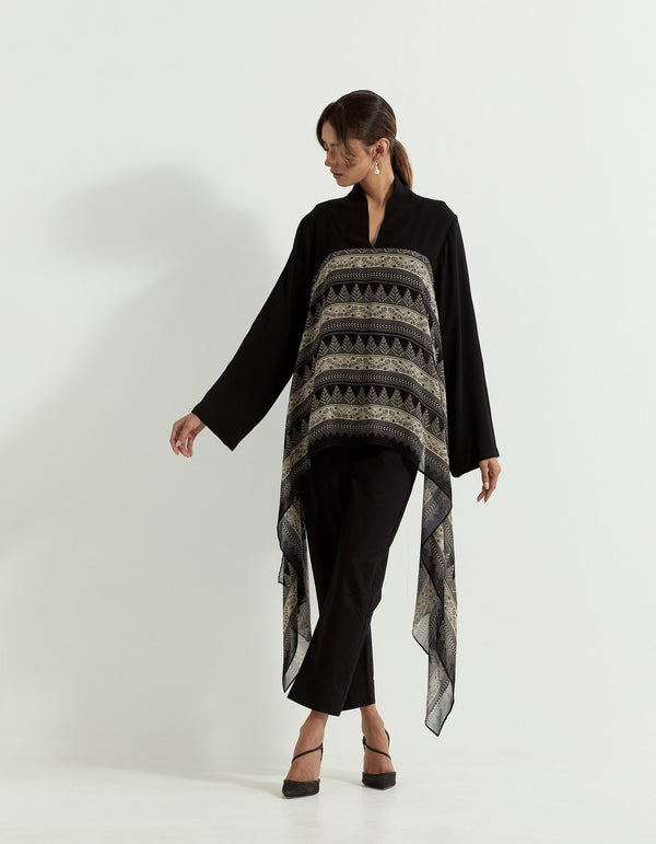 Black Georgette Cape With Stretch Lycra Pants