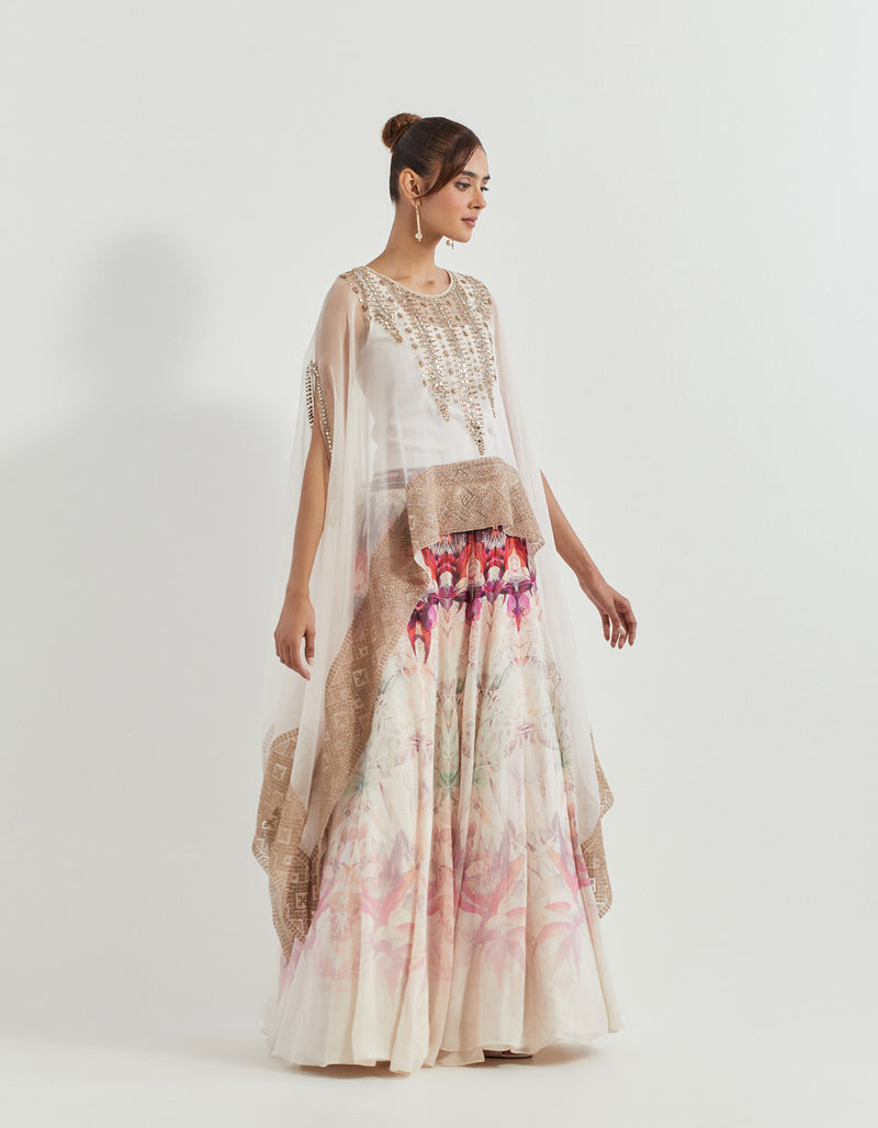 White/ Pink Cape With Skirt