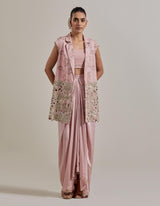 Pink Water Glimmer Jacket Paired With Drape Skirt And Inner