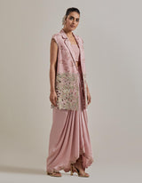 Pink Water Glimmer Jacket Paired With Drape Skirt And Inner