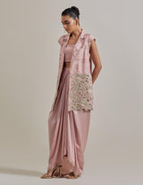 Pink Water Glimmer Jacket Paired With Drape Skirt And Inner