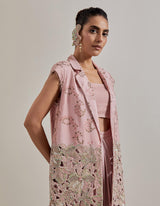 Pink Water Glimmer Jacket Paired With Drape Skirt And Inner