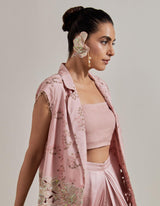 Pink Water Glimmer Jacket Paired With Drape Skirt And Inner