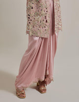 Pink Water Glimmer Jacket Paired With Drape Skirt And Inner