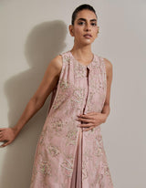 Pink Water Glimmer Long Jacket Paired With Mesh Circular Skirt And Inner