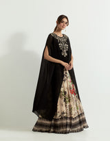 Multi Colour Crinkle Georgette Cape With A Georgette Skirt