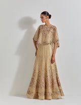 Gold Desert Rose Goldern Circular Cape Paired With Mesh Skirt