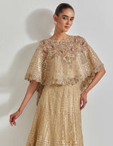 Gold Desert Rose Goldern Circular Cape Paired With Mesh Skirt