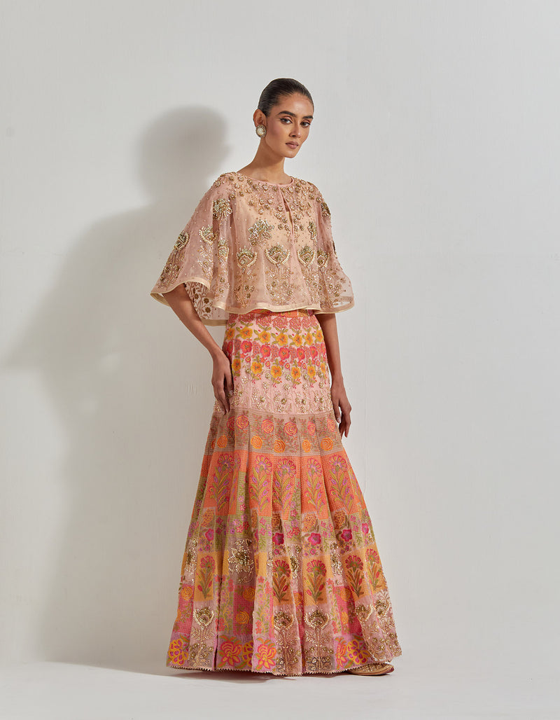 Mixology Blush Pink Circular Cape Paired With Skirt