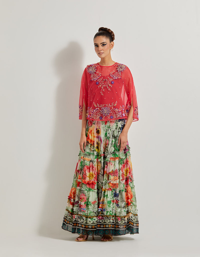 Foresta Chiffon Tb Skirt Paired With Hand Embellished K Cape