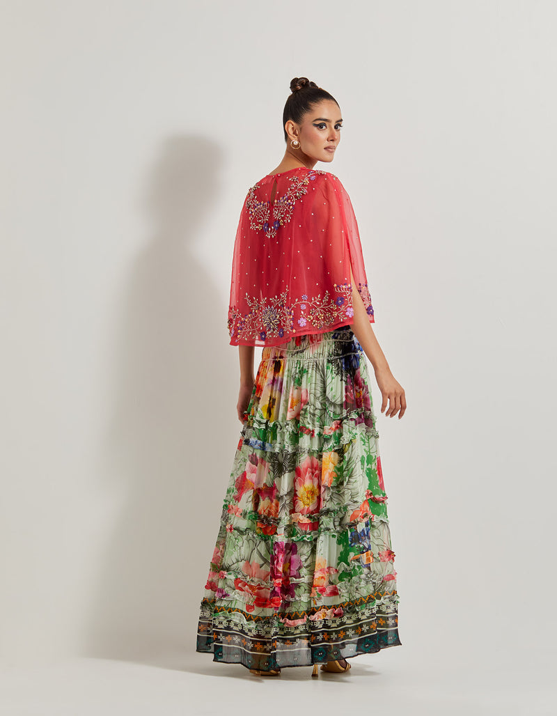 Foresta Chiffon Tb Skirt Paired With Hand Embellished K Cape