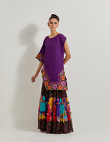 Creeper Tiered Georgette Sharara Paired With Crinkle Crepe A Symmetric Cape With Cross Stitch Border