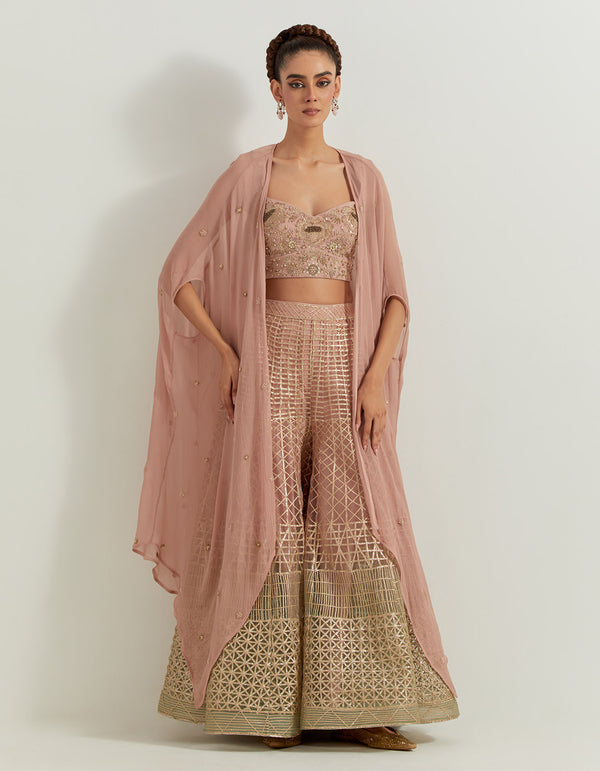 Desert Rose Ombrey Skirt And Bhstier With Chiffon Cape