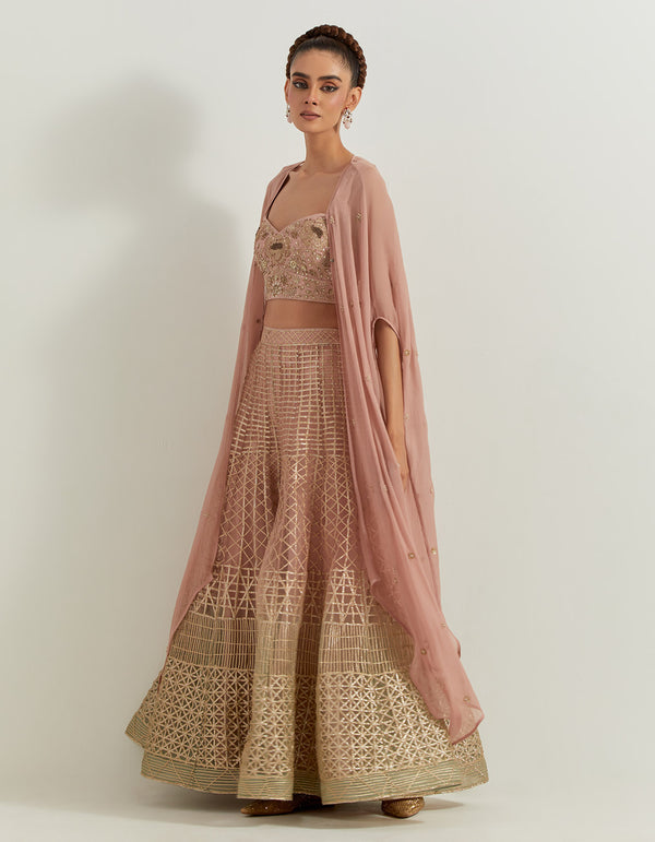 Desert Rose Ombrey Skirt And Bhstier With Chiffon Cape