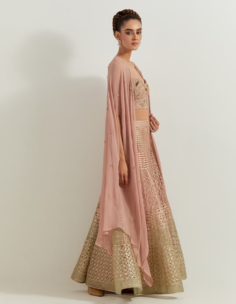 Desert Rose Ombrey Skirt And Bhstier With Chiffon Cape