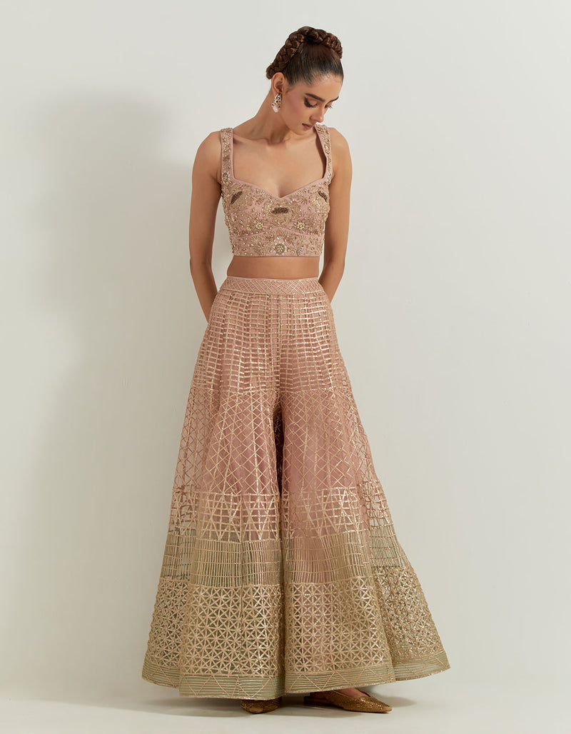 Desert Rose Ombrey Skirt And Bhstier With Chiffon Cape