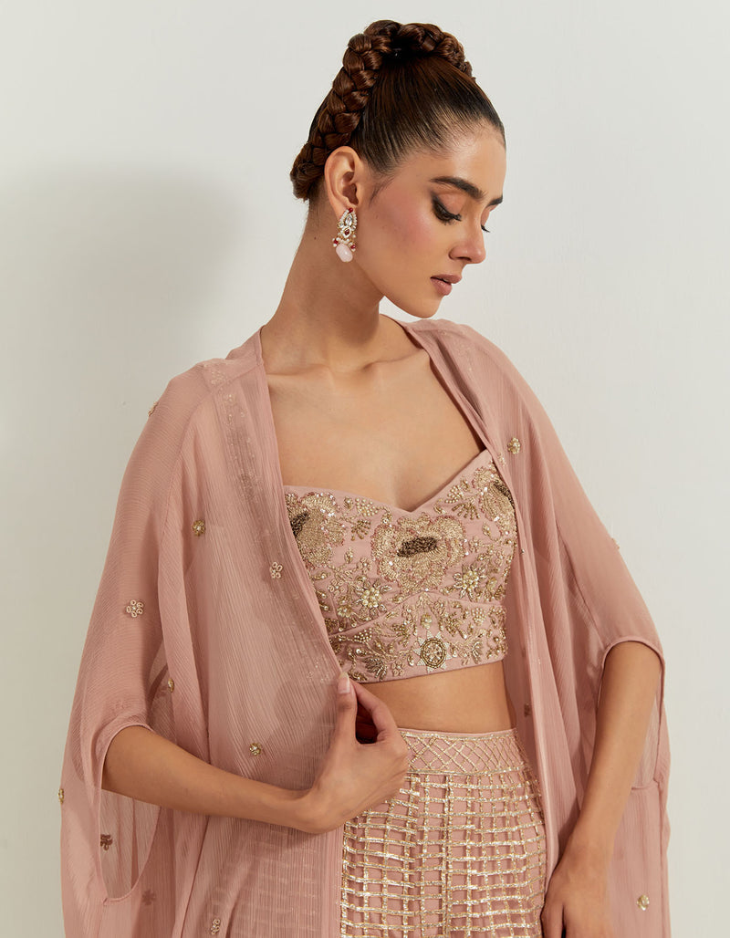 Desert Rose Ombrey Skirt And Bhstier With Chiffon Cape