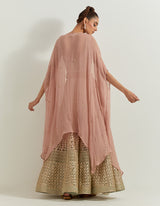 Desert Rose Ombrey Skirt And Bhstier With Chiffon Cape