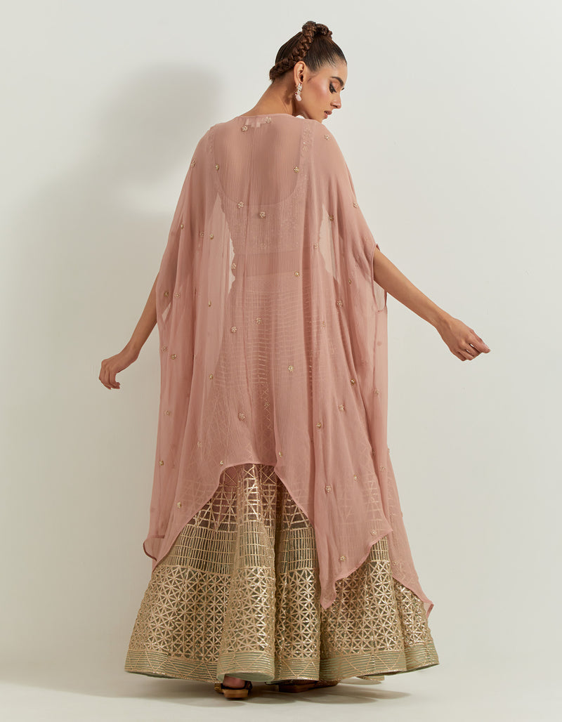 Desert Rose Ombrey Skirt And Bhstier With Chiffon Cape