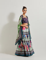 Foresta Pleated Sharara Paired With Embroidered Bustier And Modal Silk Cape