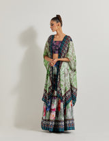 Foresta Pleated Sharara Paired With Embroidered Bustier And Modal Silk Cape