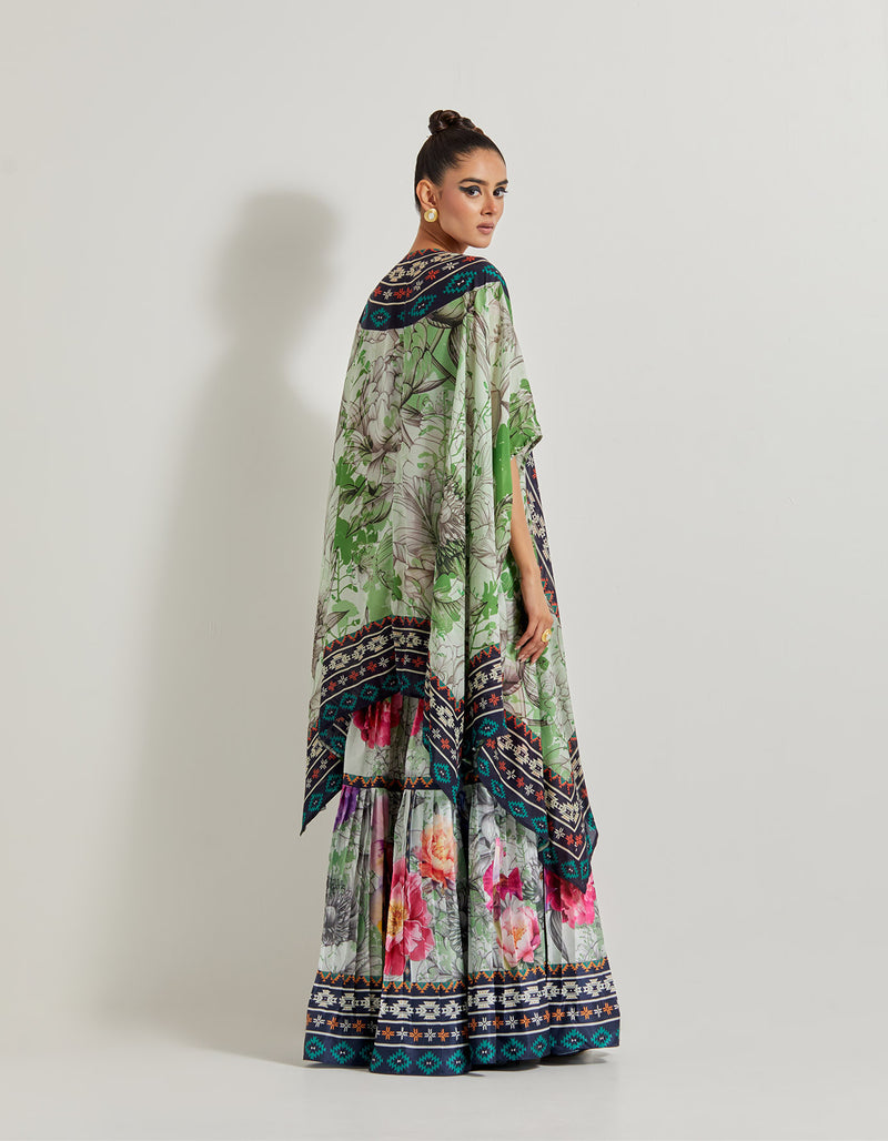 Foresta Pleated Sharara Paired With Embroidered Bustier And Modal Silk Cape