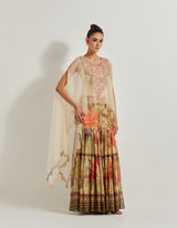 Foresta Tissue Chanderi Panelled Sharara Paired With Organza Hand Embellished Cape