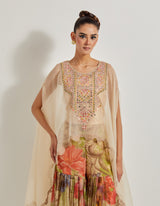 Foresta Tissue Chanderi Panelled Sharara Paired With Organza Hand Embellished Cape