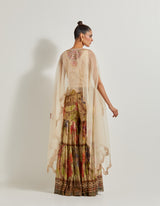 Foresta Tissue Chanderi Panelled Sharara Paired With Organza Hand Embellished Cape