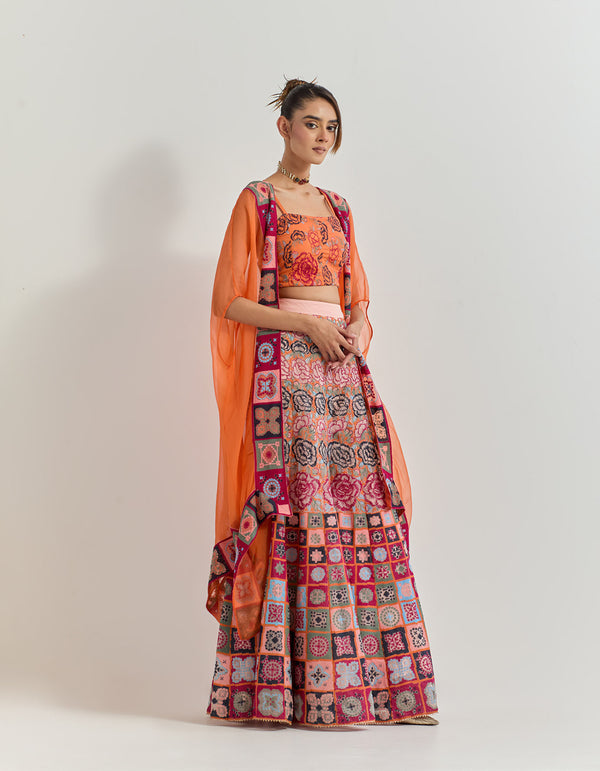 Orange Cape With Top And Sharara